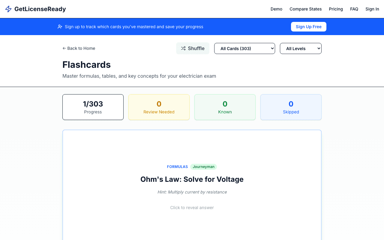 Flashcard deck with level and category filters