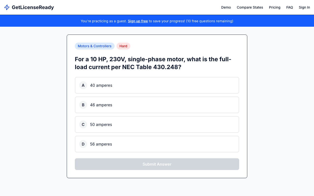 Practice question with multiple choice answers